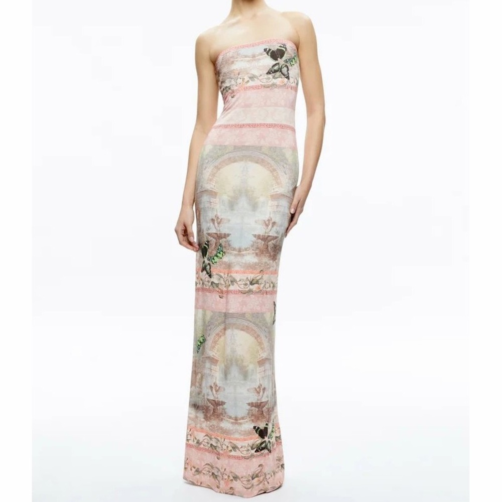 Alice + Olivia Strapless Pink Floral Maxi Dress